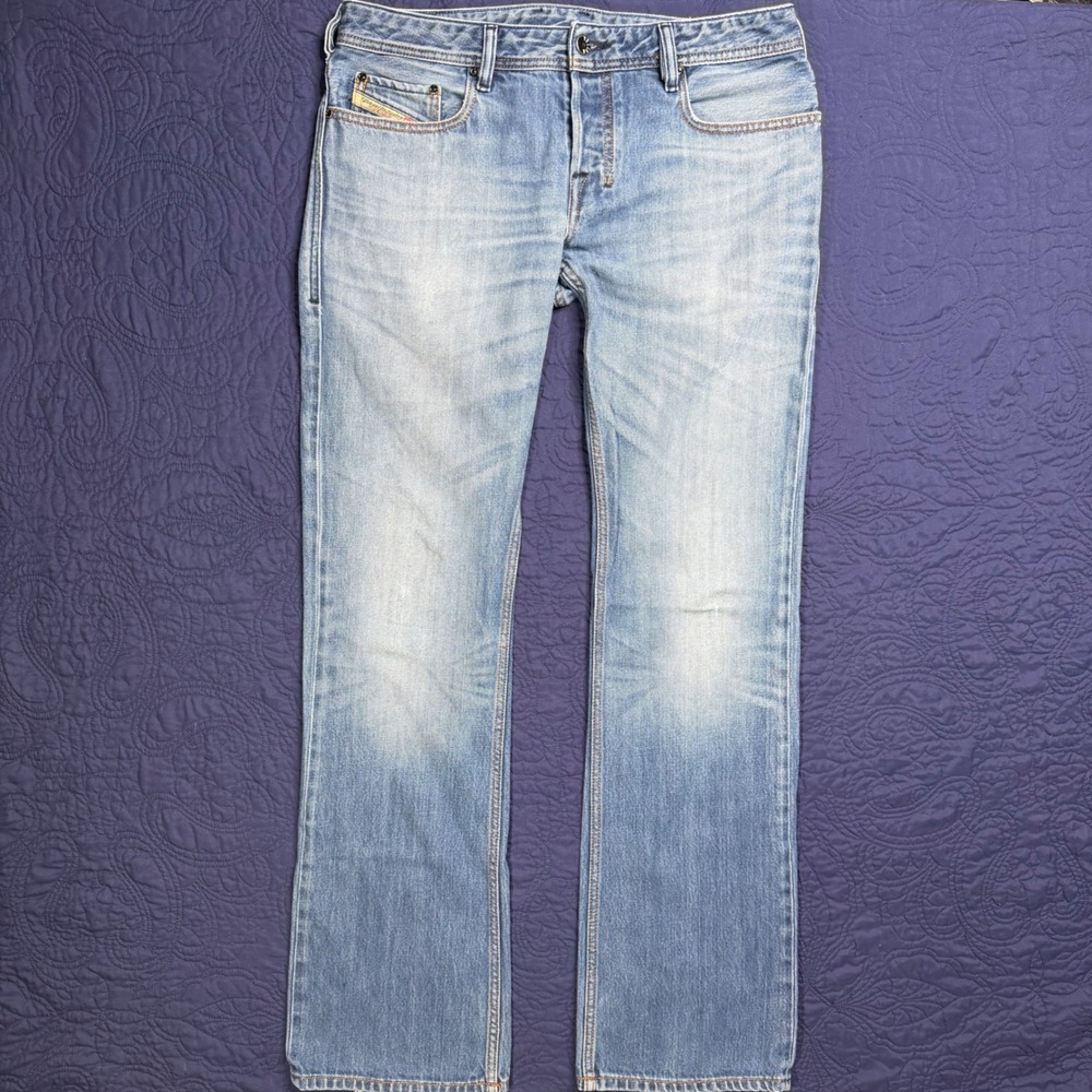 Diesel Zatiny Distressed Bootcut Jeans Light Wash Blue Denim 34x33 Button Fly